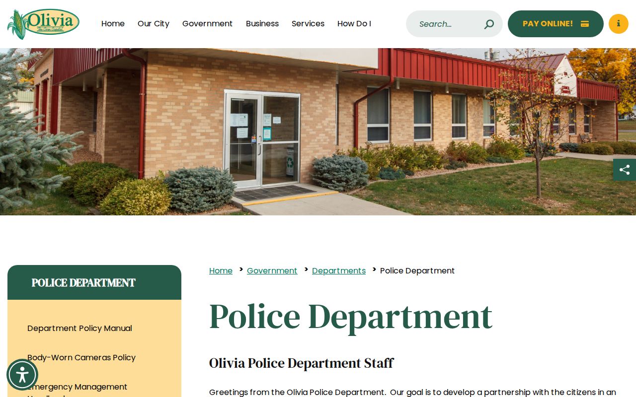 Olivia Police Department public data request path for Olivia arrest records