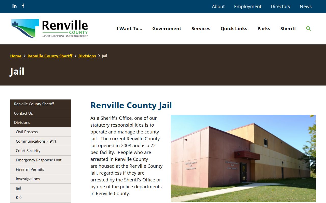 Renville County Jail official booking and custody information page